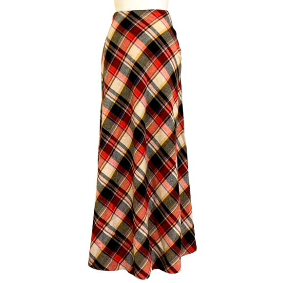 Vintage 70s Plaid A-line Maxi Skirt - Picture 1 of 9
